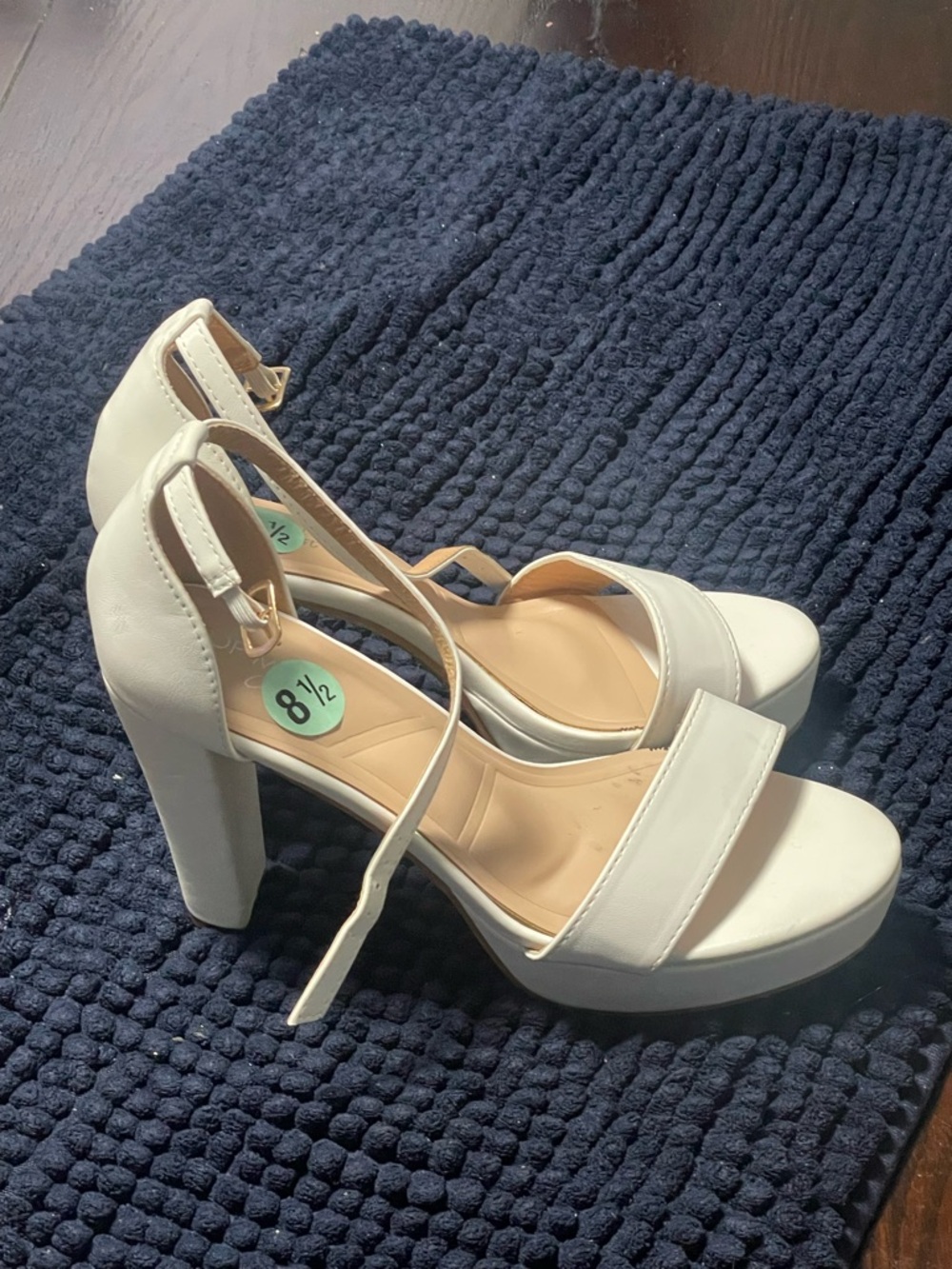 Women's White Platform Block Heel Sandals with Ankle Strap